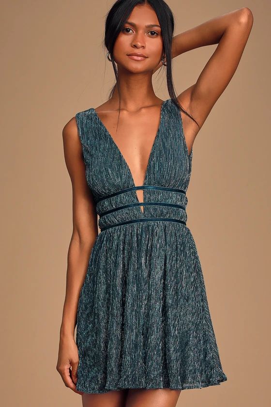 Smokeshow Teal Metallic Mini Dress | Lulus (US)