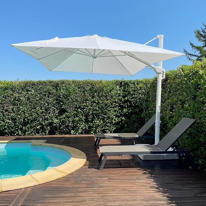 PURPLE LEAF 10 FT Patio Umbrella With Base White Cantilever Umbrella Square Outdoor Offset Umbrel... | Amazon (US)