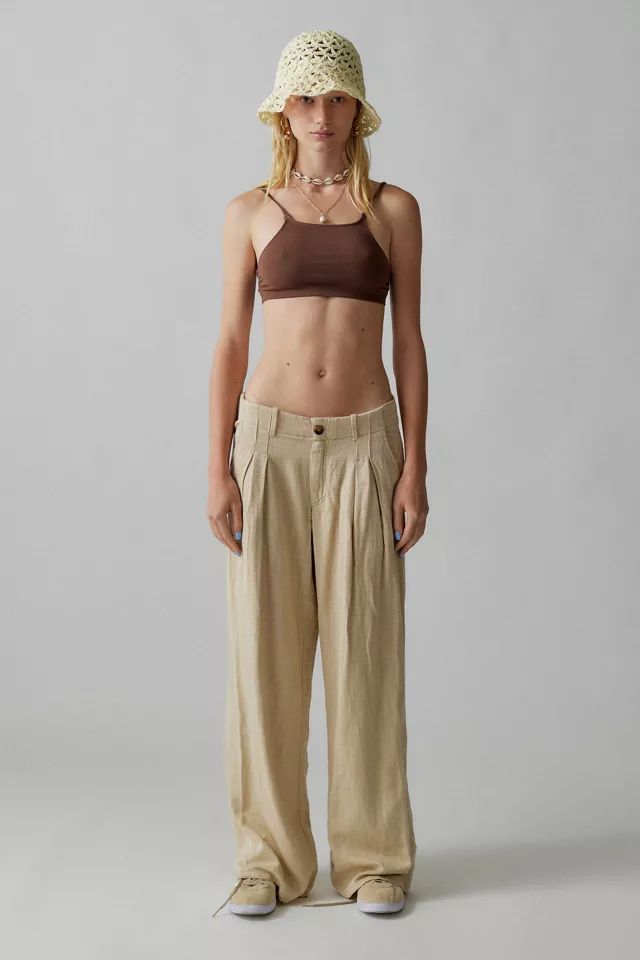 UO Martina Linen Low-Rise Trouser Pant | Urban Outfitters (US and RoW)