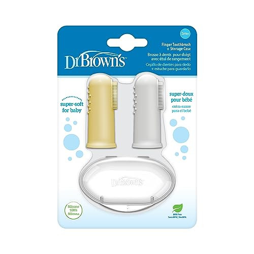 Dr. Brown's Silicone Finger Toothbrush for Baby with Travel-Storage Case, 3m+, Gray and Yellow, 2-Pack | Amazon (US)