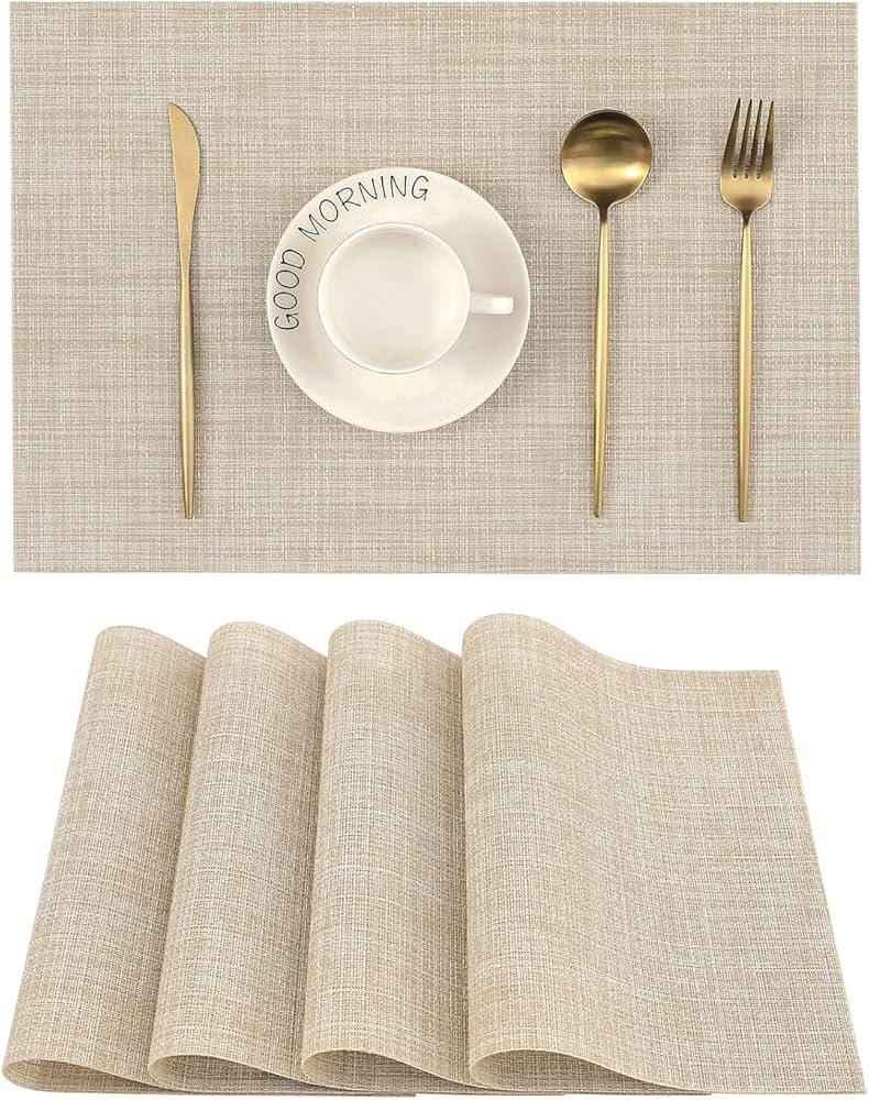 Leetaltree Beige Placemats Set of 4 - Heat Resistant Non-Slip Place mats for Dining Table, Washab... | Amazon (US)