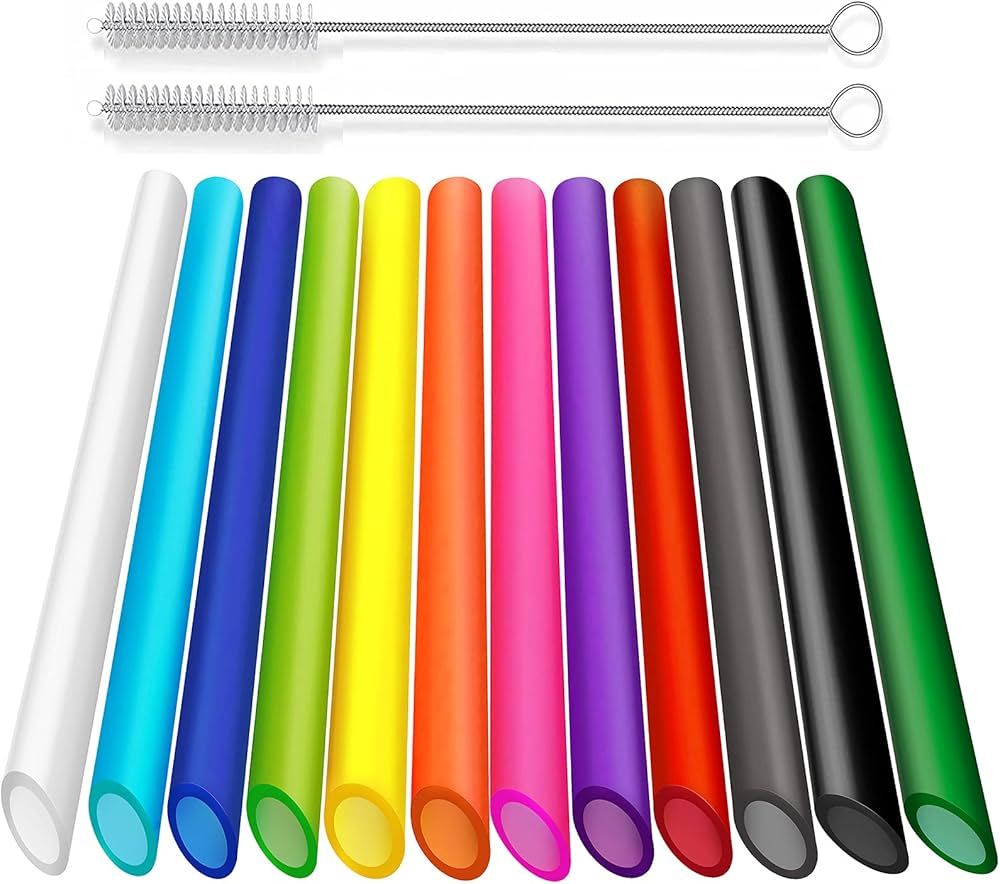 ALINK 12 PCS Reusable Boba Straws, 13 mm x 10.5 inch Long Wide Colored Plastic Smoothie Straws fo... | Amazon (US)