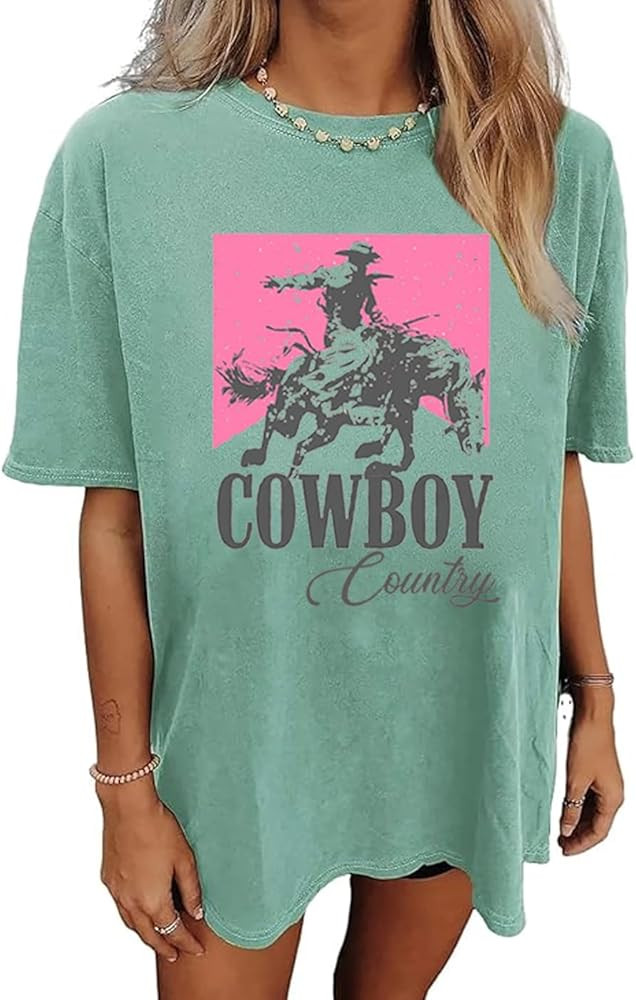 Cowboy Country Oversized T-Shirt for Women Western Rodeo Graphic Tee Loose Casual Cowgirls Short ... | Amazon (US)