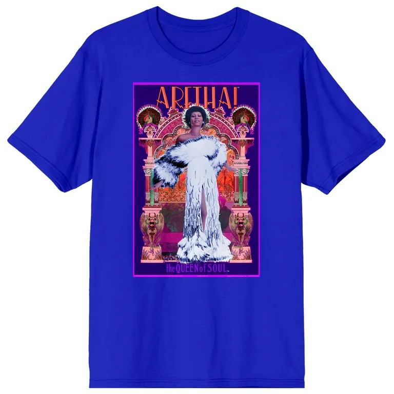 Aretha Franklin Queen Of Soul Poster Crew Neck Short Sleeve Royal Blue Men's T-shirt | Walmart (US)