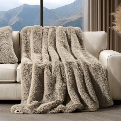 EVERGRACEHOME Luxury Faux Fur Throw Blanket, Soft Fluffy Faux Mink Blankets for Bed, Couch, Sofa, Thick Cozy Plush Warm Fur Throws with Reversible Velvet, Natural Mink, 50"x60" | Amazon (US)