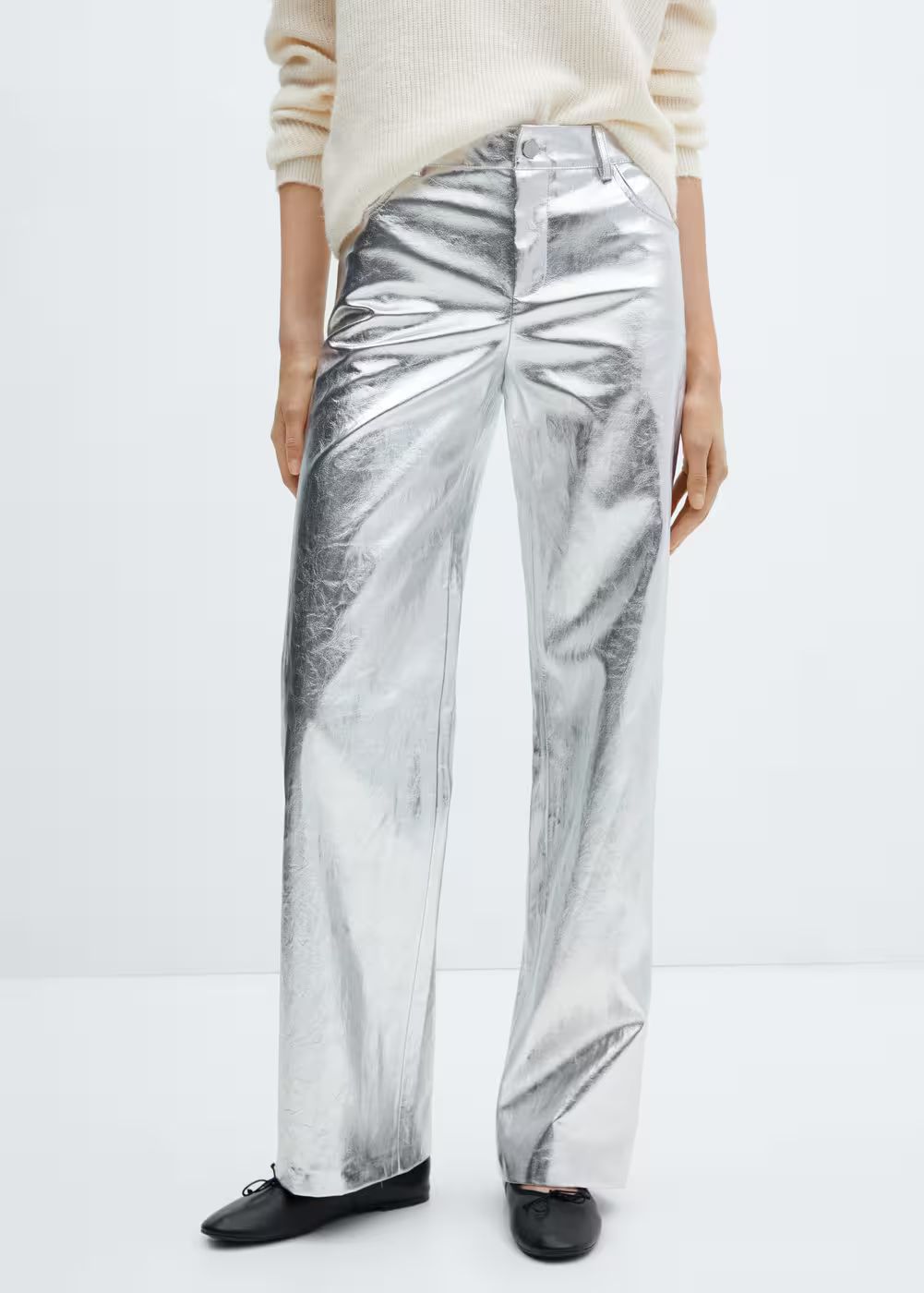 Metalised wideleg trousers -  Women | Mango USA | MANGO (US)