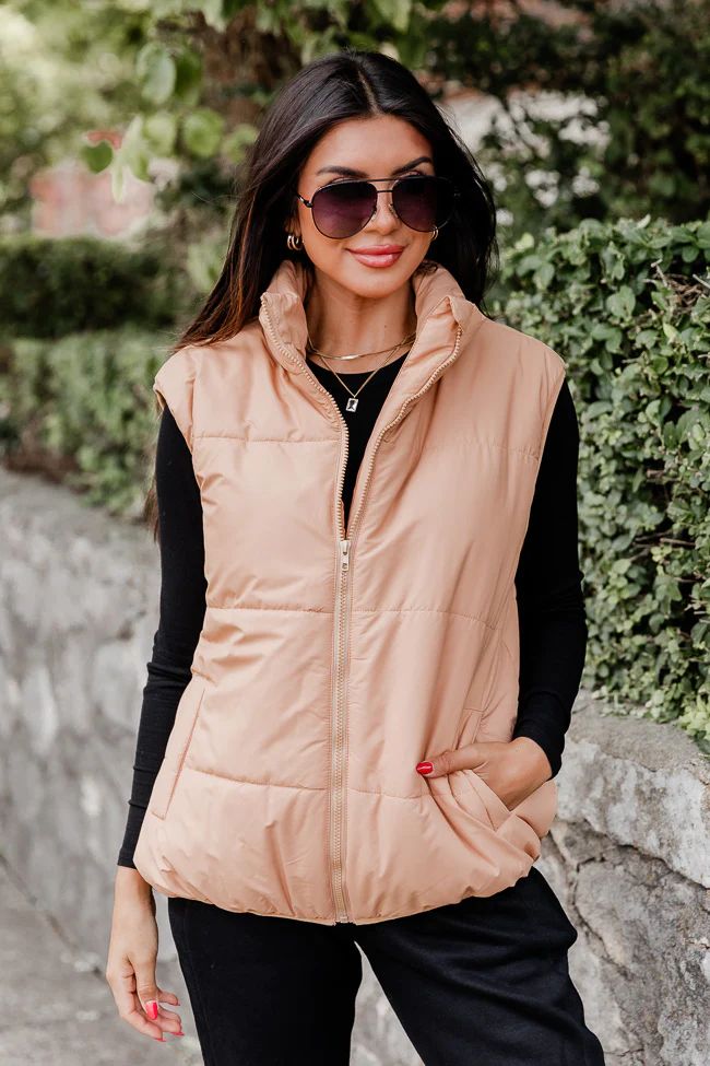 My Eyes On You Tan Oversized Puffer Vest | Pink Lily