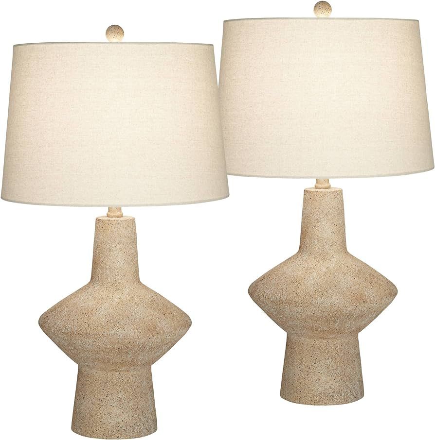 360 Lighting Cozumel 26 3/4" Tall Geometric Rustic Mid Century Modern Coastal Table Lamps Set of 2 Beige Living Room Bedroom Bedside Nightstand House Office Home Reading Off-White Shade | Amazon (US)