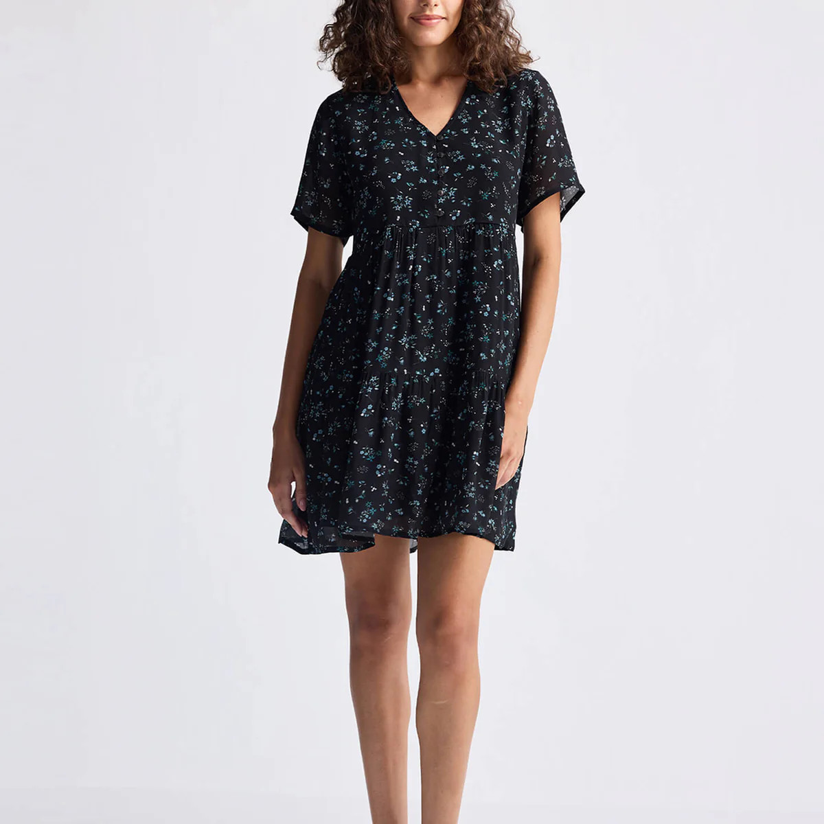 Floral Short Tiered Dress in Dark Blue | Reistor