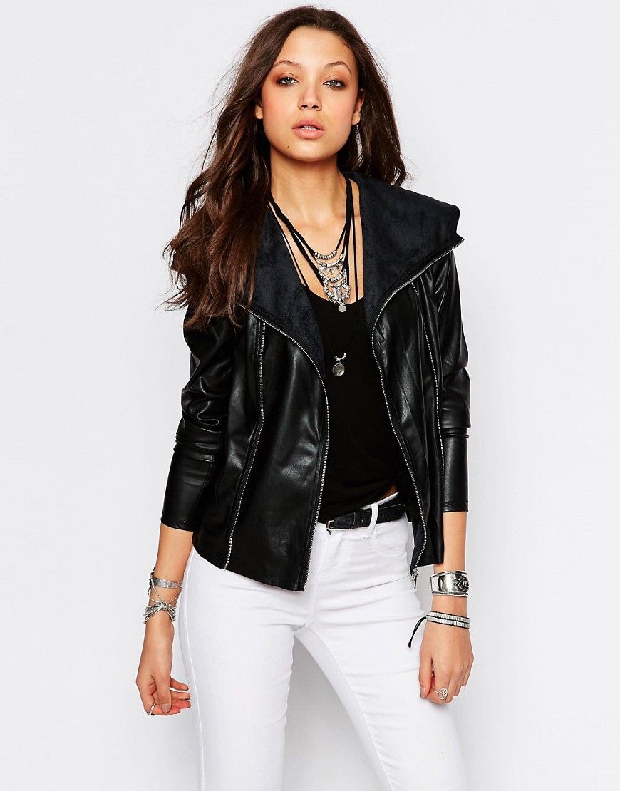 Noisy May Tall Leather Look Jacket With Zip Detail - Black | ASOS US
