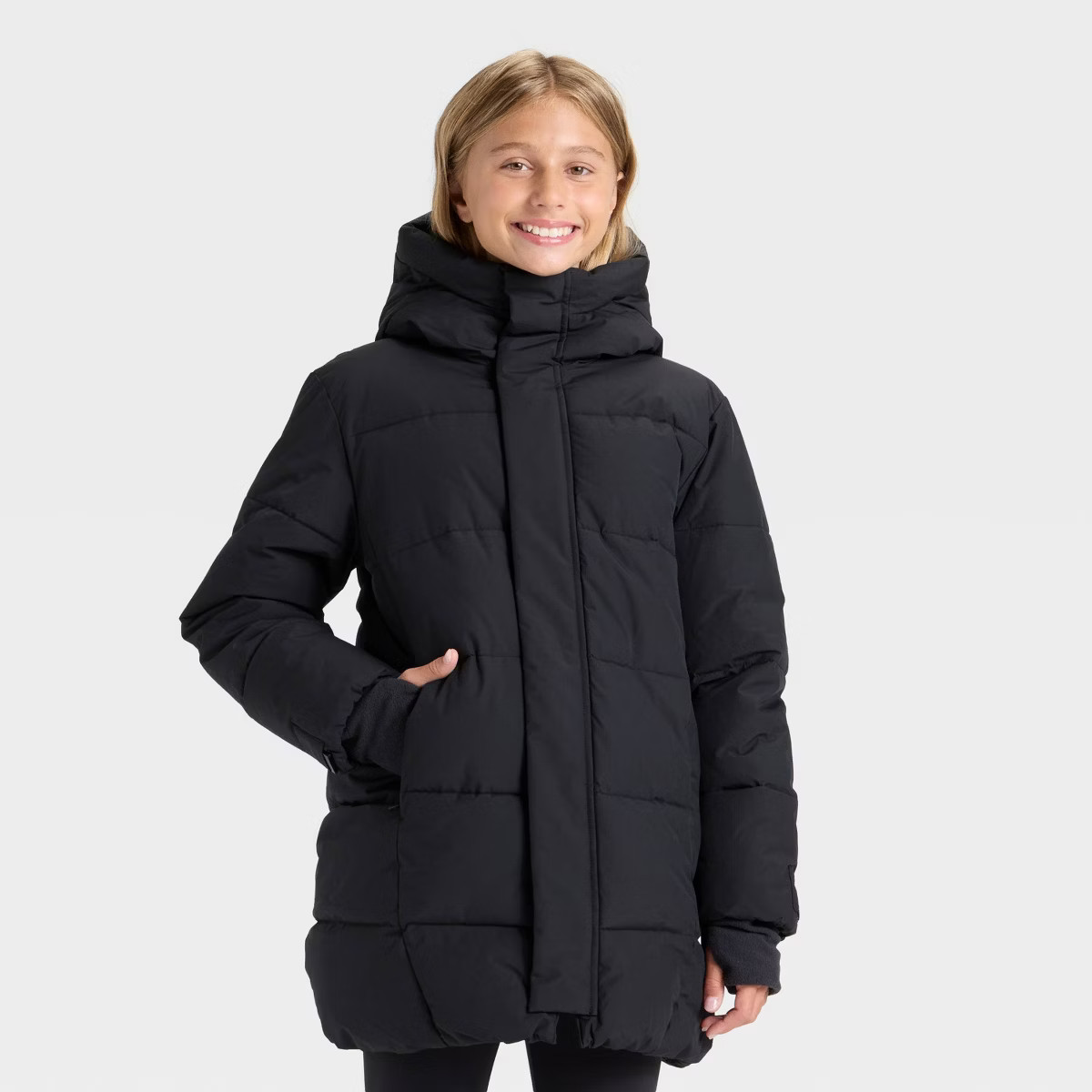 Girls' Hooded Puffer Jacket - All In Motion™ Black | Target