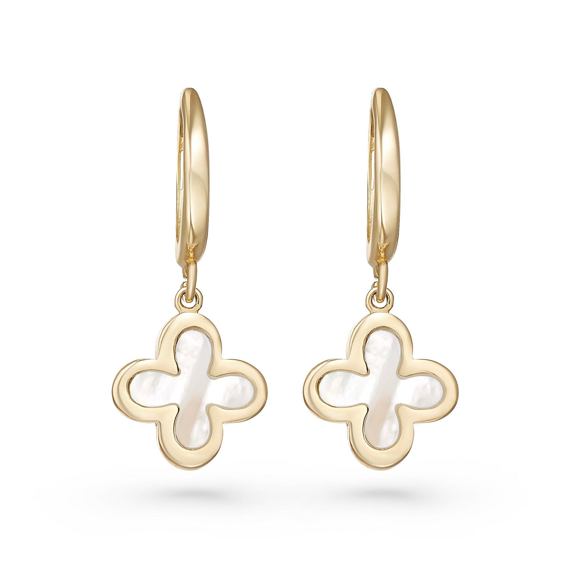 Beaverbrooks 9ct Yellow Gold Mother of Pearl Clover Huggie Hoop Earrings | 0138784 | Beaverbrooks | Beaverbrooks