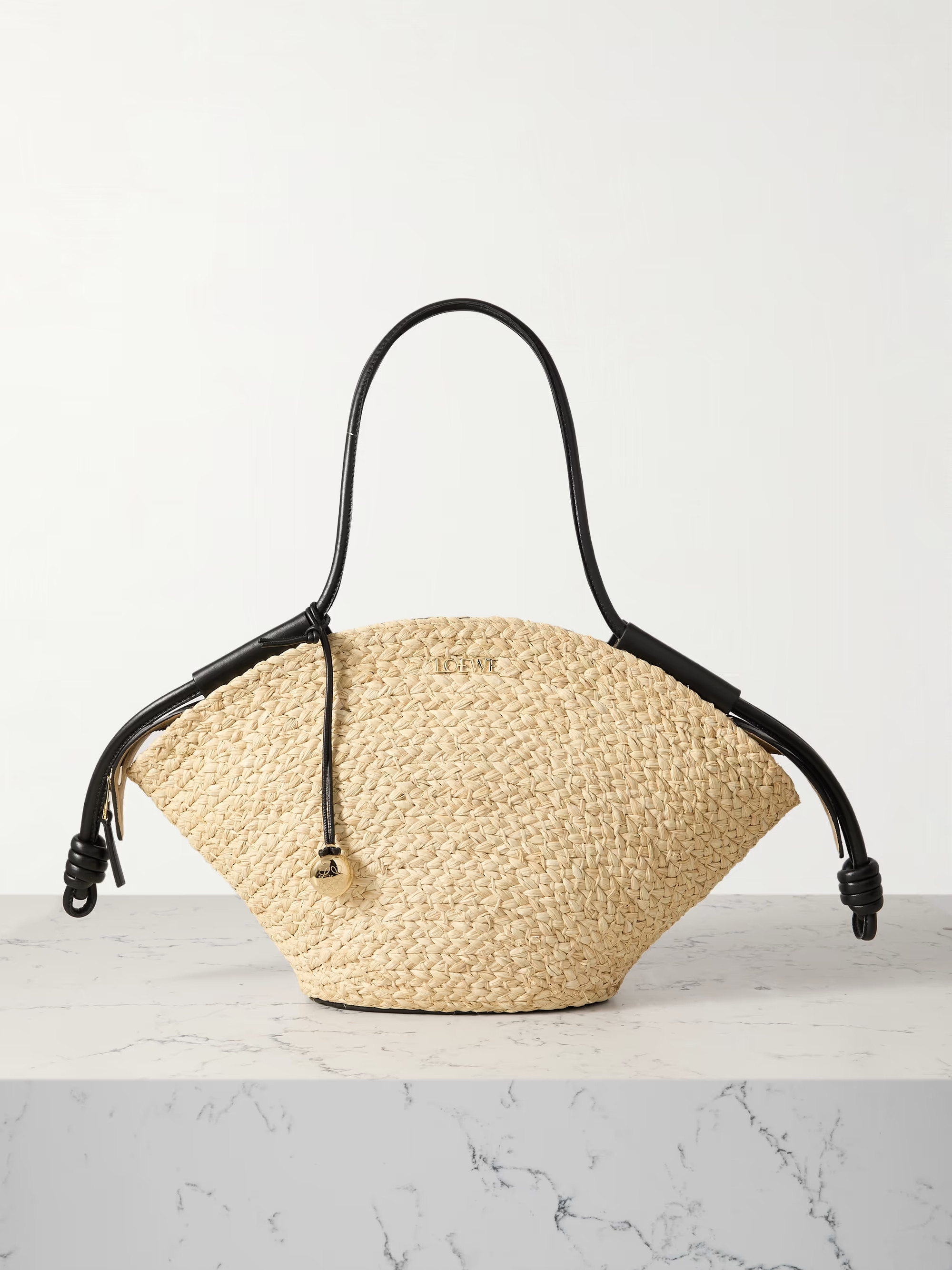 Paseo Small leather-trimmed raffia tote | NET-A-PORTER (UK & EU)