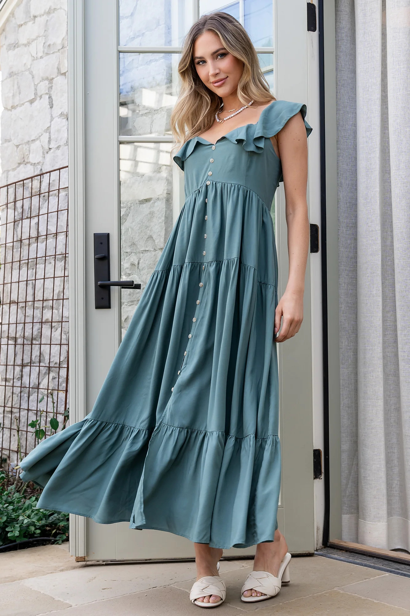 Ellie Ruffle Top Dress | Deep Teal | Baltic Born