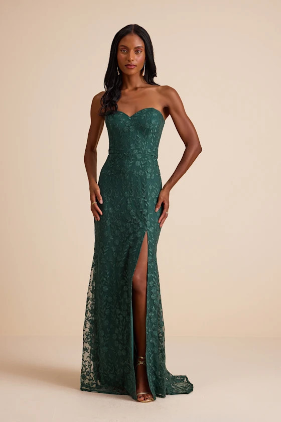 Romantic Beauty Green Floral Embroidered Strapless Maxi Dress | Lulus