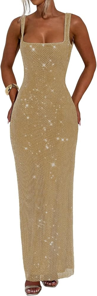 Sexy Sequin Prom Dress Square Neck Bodycon Tube Spaghetti Straps Formal Maxi Party Dress | Amazon (US)