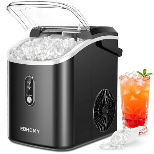 EUHOMY Nugget Ice Maker Countertop with Handle, Ready in 6 Mins, 38lbs/Day, Removable Top Cover, Self-Cleaning, Portable Chewable Ice Maker with Basket, Scoop, for Home/RV/Party/Camping (Black) | Amazon (US)