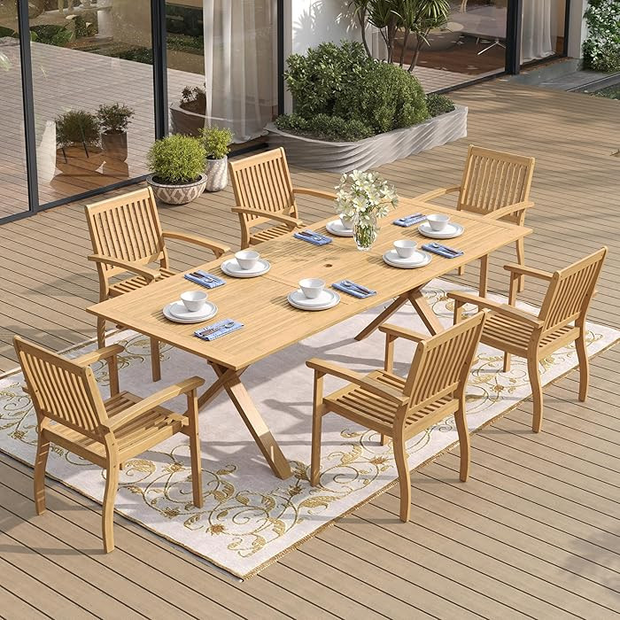 Acacia Wood 7 Piece Patio Dining Sets for 6, Outdoor Dining Set with Expandable Teak Dining Table... | Amazon (US)