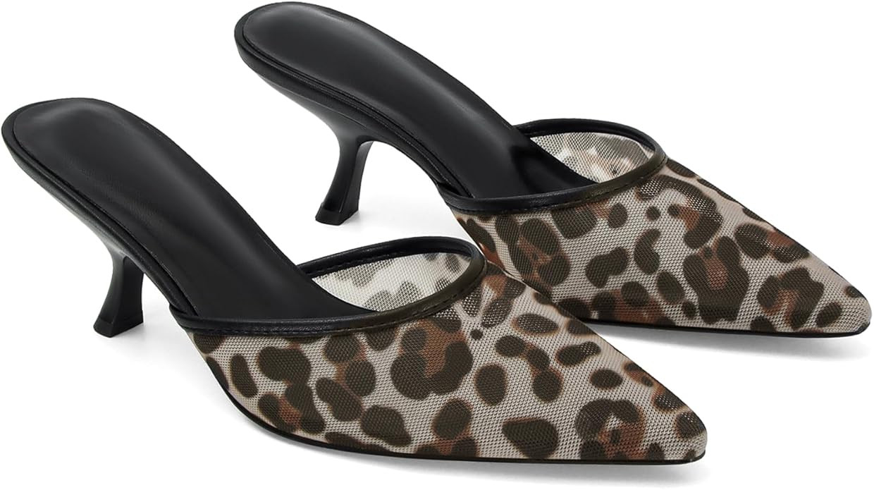 Mesh Kitten Heels Mules for Women Closed Pointed Toe Slip on Backless Stiletto Slingback Low Heel... | Amazon (US)