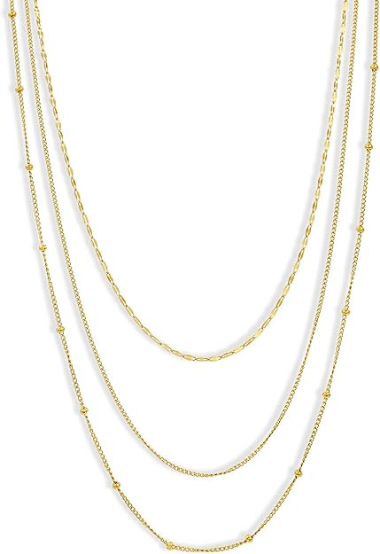 CONRAN KREMIX Waterproof Gold Necklace Layered Necklaces for Women Non Tarnish,14k Gold Plated St... | Amazon (US)
