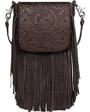 Montana West Western Crossbody Bags for Women Cowgirl Small Tooled Fringe Leather Purse | Amazon (US)