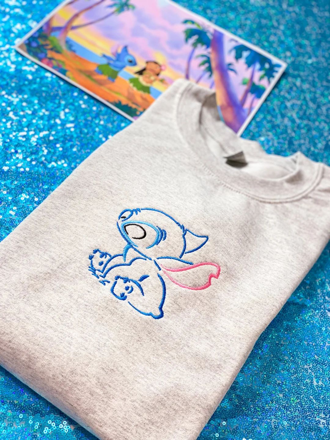 Stitch Inspired Sweatshirt Embroidered Embroidery Disney - Etsy | Etsy (US)