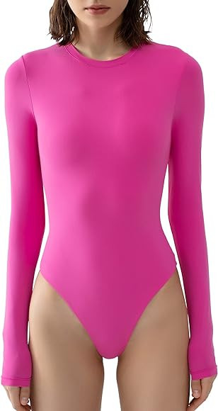 PUMIEY Women's Crew Neck Long Sleeve Bodysuit Sexy Tops Sharp Collection | Amazon (US)