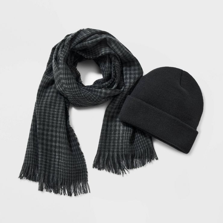 Men's Micro Plaid Knitted Hat and Scarf Set - Goodfellow & Co™ | Target