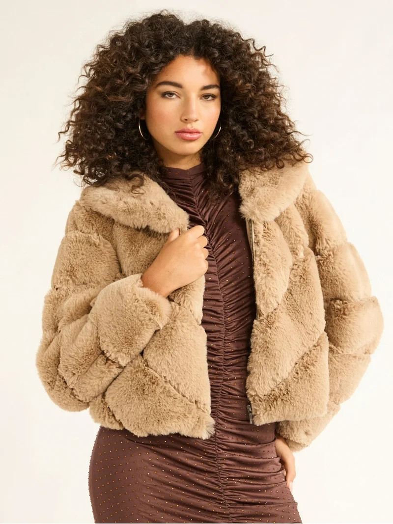 Sofia Jeans Women's and Women's Plus Faux Fur Chubby Jacket, Sizes XS-5X | Walmart (US)