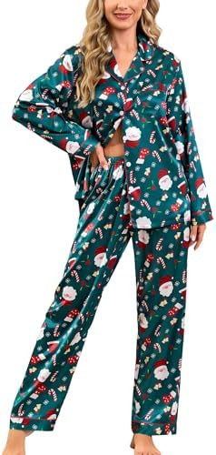 SWOMOG Womens Silk Satin Pajamas Set Long Sleeve Button Down Sleepwear 2 Piece Lounge Set Pj Set ... | Amazon (US)