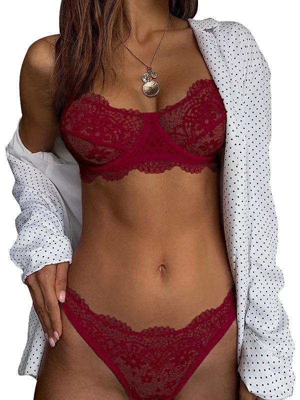 LilyLLL Women Sexy Lingerie Lace Flowers Push Up Top Bra Pantie Underwear Set - Walmart.com | Walmart (US)