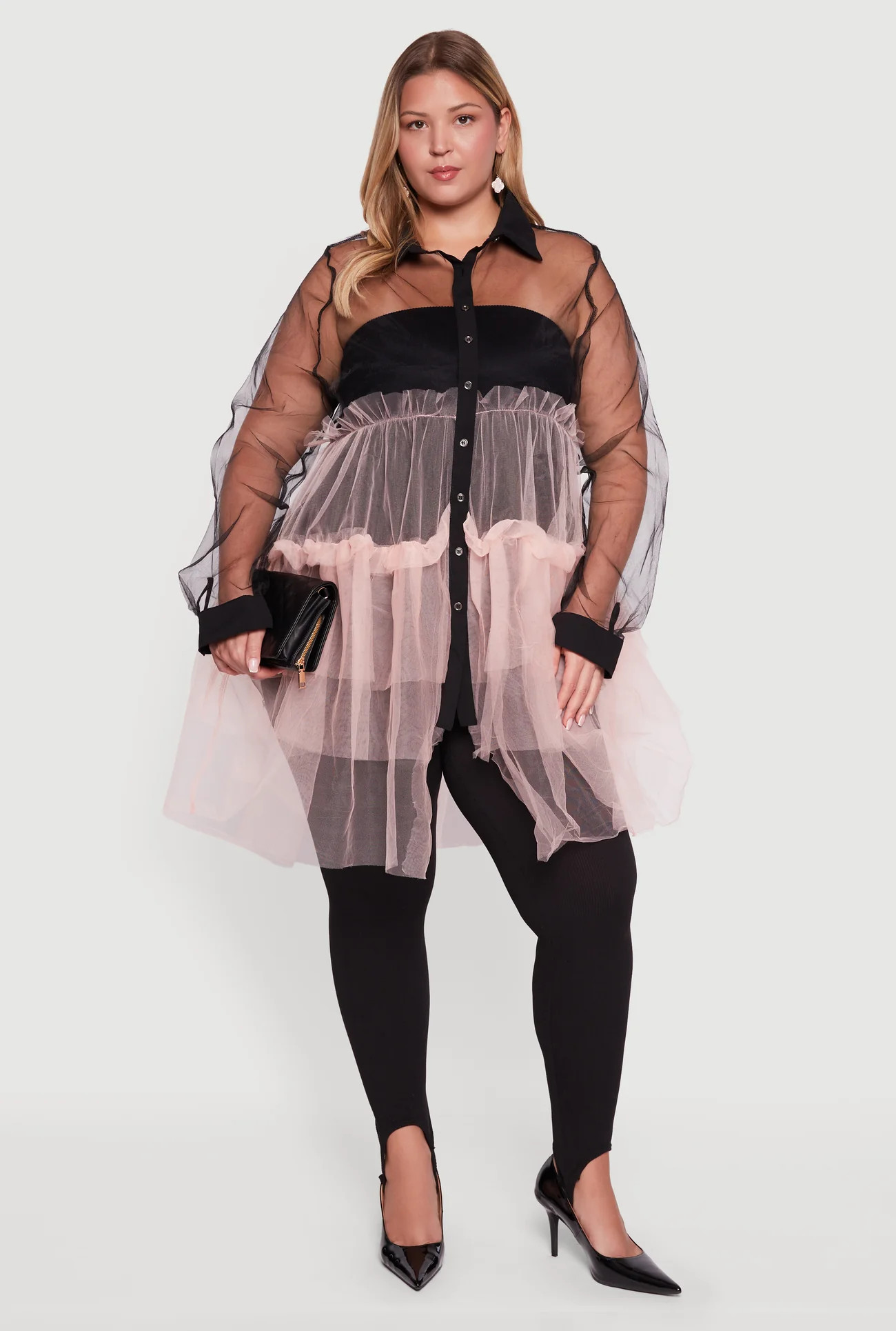 Plus Size Color Block Ruffle Tulle Tiered Shirt | Rainbow Shops