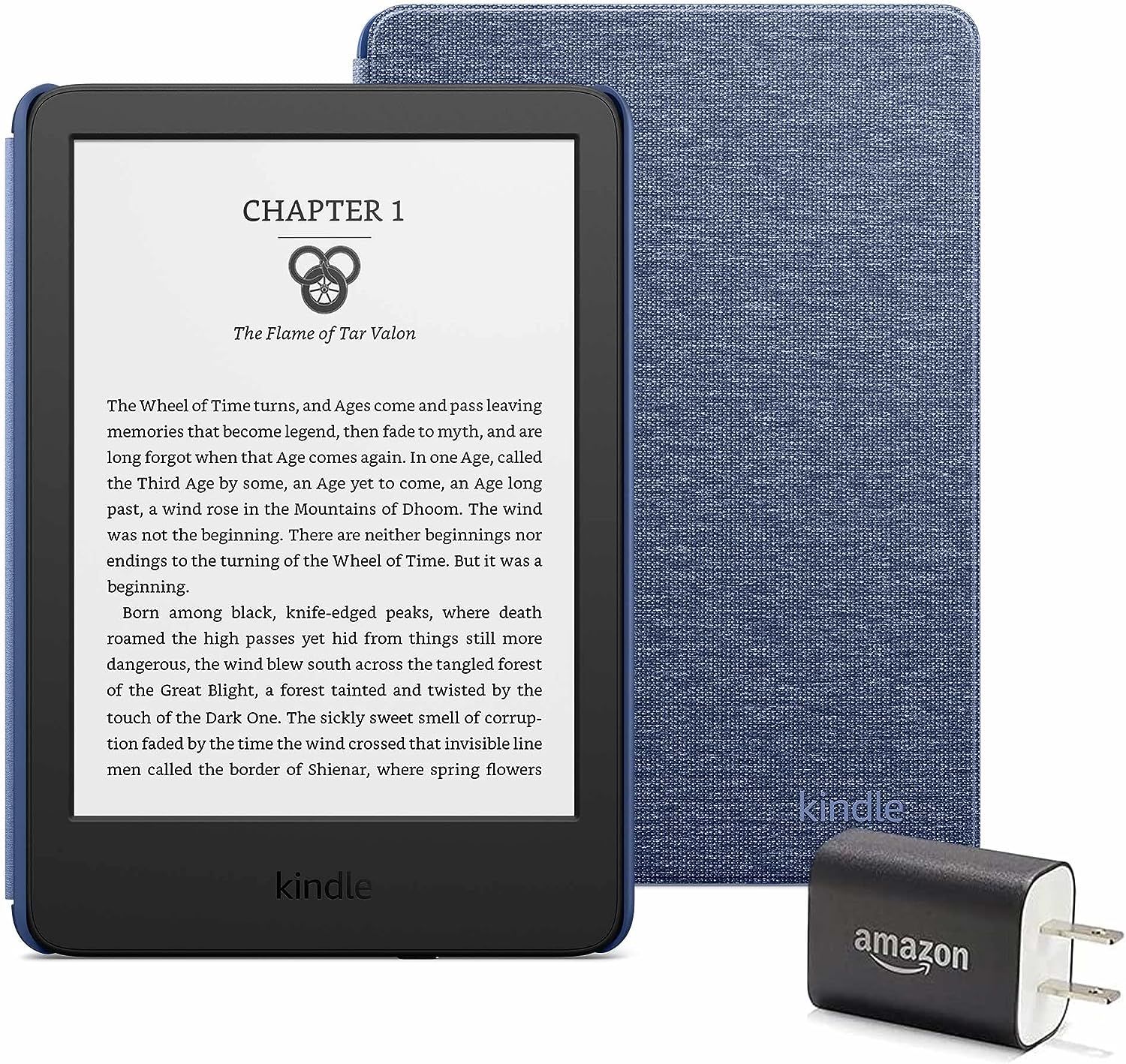 Kindle Essentials Bundle including Kindle (2022 release) - Black, Fabric Cover - Denim, and Power... | Amazon (US)