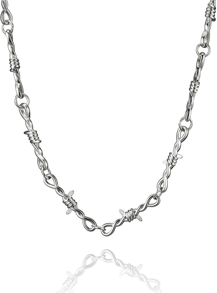 KDIZI Eboy Chains Punk Style Barbed Wire Necklace for Boy Girl Silver 20 Inches (A) | Amazon (US)