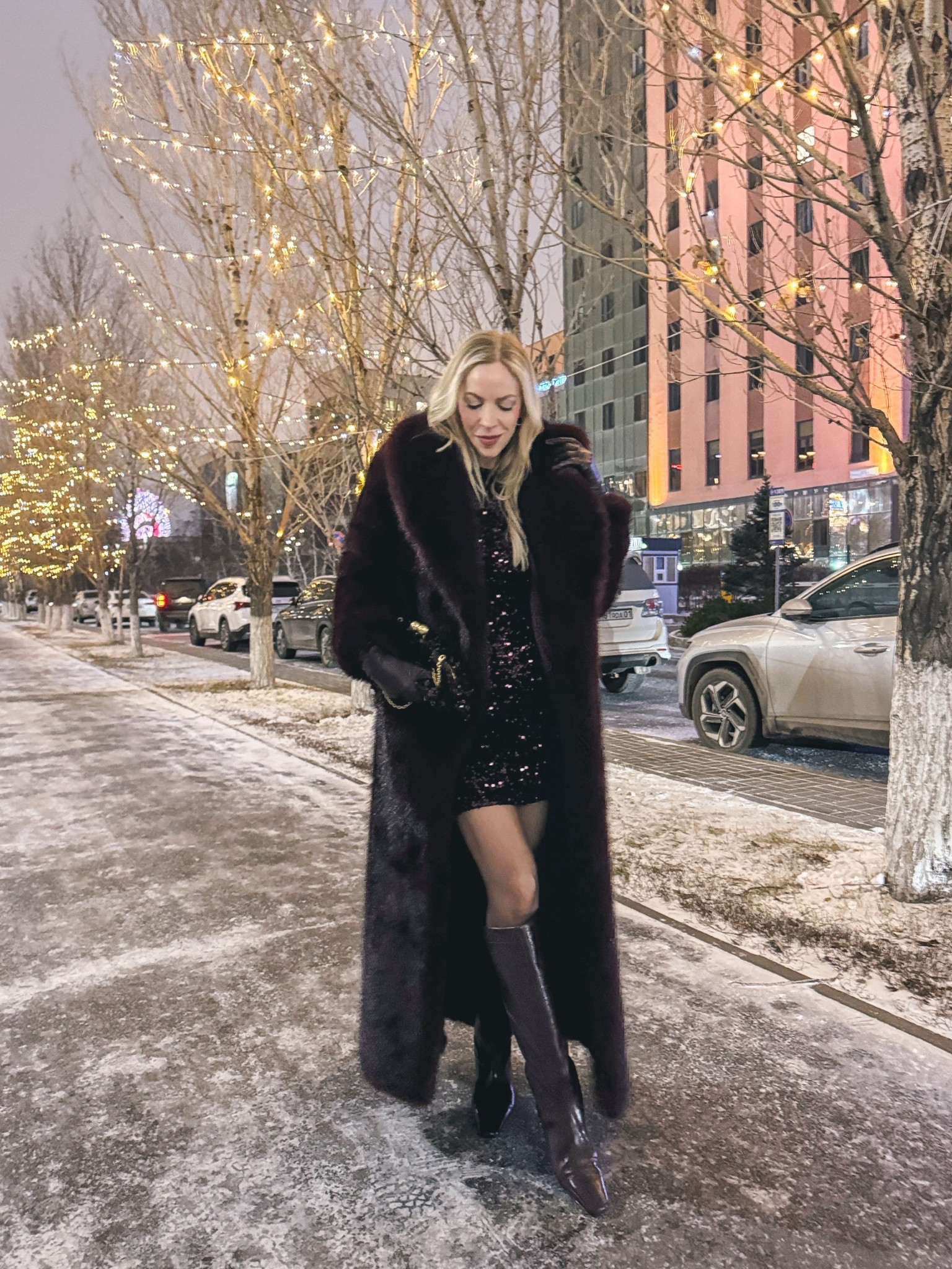 New Year’s Eve outfit, burgundy fur coat, sheer tights with tall boots, burgundy sequin dress, winter date night 

#LTKSaleAlert #LTKHoliday #LTKFindsUnder100