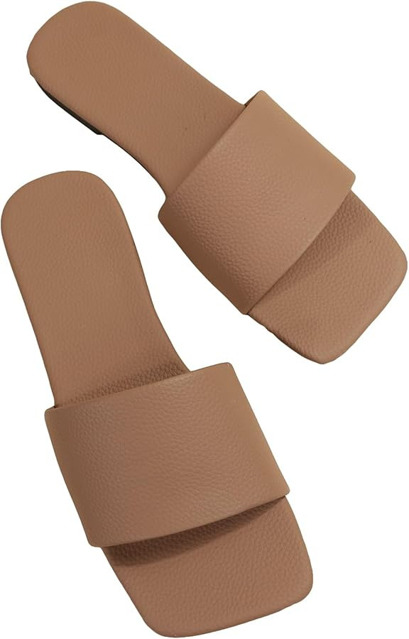 Verdusa Women's Square Open Toe Flat Sandals Slip On Slide Sandals | Amazon (US)