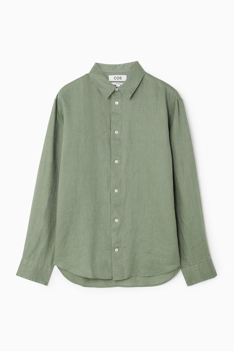 COS Men's LongSleeve Shirt in Green | Linen | Size: XL | COS (AU)