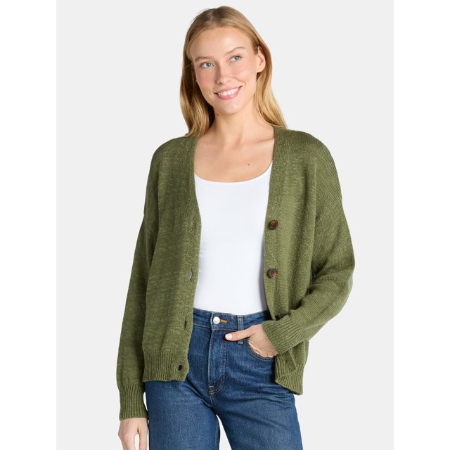 Time and Tru Women’s Cotton Boyfriend Cardigan Sweater, Lightweight, Sizes XS-XXXL - Walmart.co... | Walmart (US)