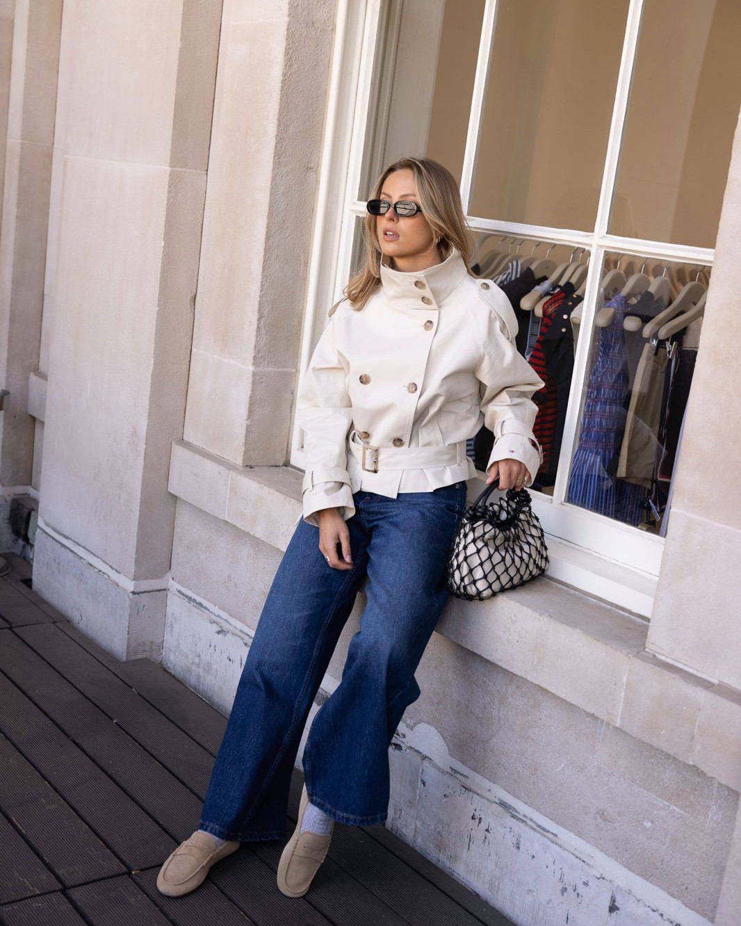 The @Tommy Hilfiger outfit I wore to LTK Studio SS26 

cream jacket, white jacket, double breasted jacket, belted jacket, gold button jacket, turtleneck jacket, wide leg jeans, barrel leg jeans, dark wash jeans, denim, net bag, mesh bag, crochet bag, black bag, nude heels, ballet flats, beige shoes, slim sunglasses, narrow sunglasses, black sunglasses, cream and denim, neutral outfit, monochrome dressing, effortless chic, quiet luxury, smart casual, transitional outfit, autumn outfit, fall outfit, weekend outfit, london style, london fashion, street style, ootd, outfit inspo, LTK fashion

#LTKsummer #LTKspring #LTKuk
