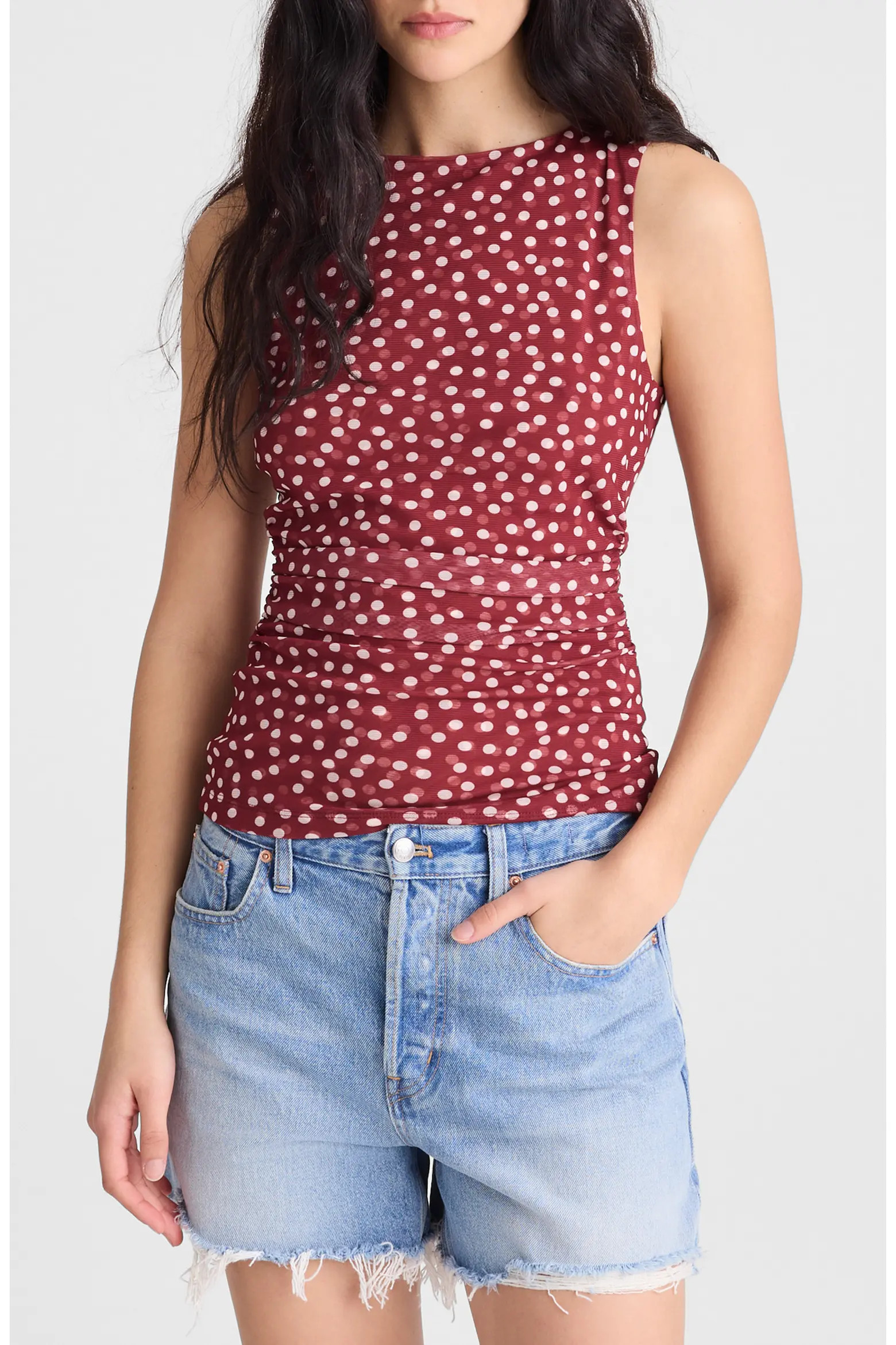 Cinched Double Layer Mesh Top (Women) | Nordstrom | Nordstrom