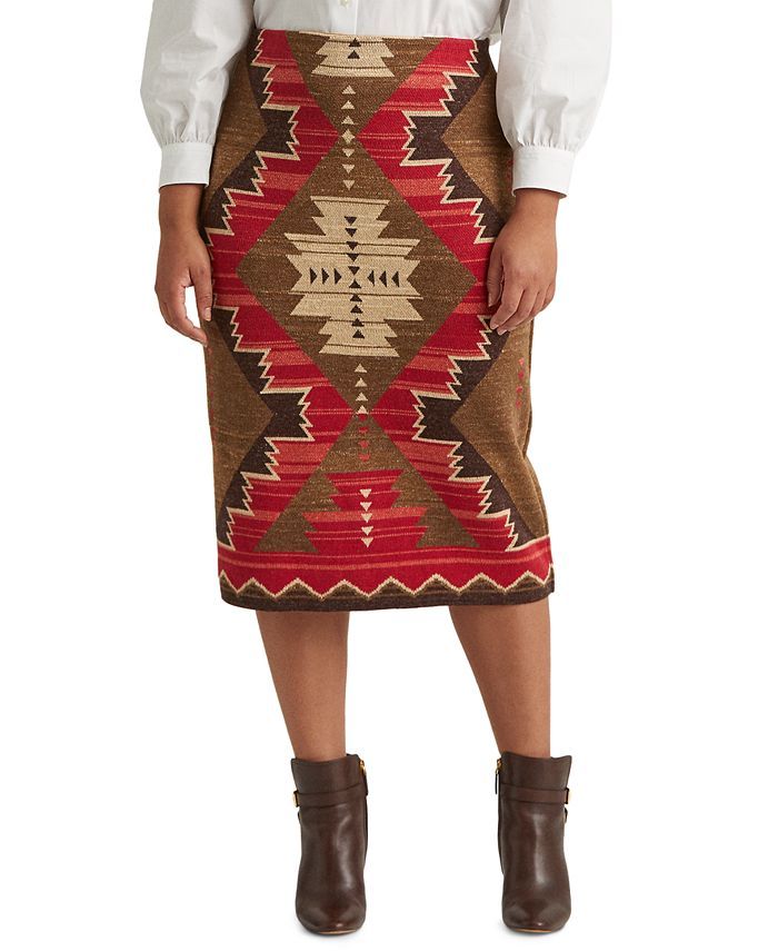 Lauren Ralph Lauren Plus-Size Southwestern-Print Cotton-Linen Skirt & Reviews - Skirts - Plus Siz... | Macys (US)