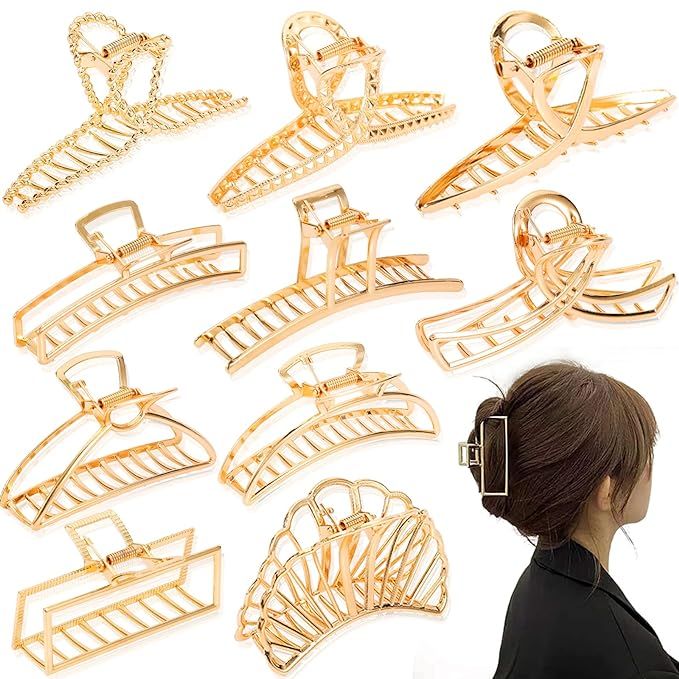 Big Metal Hair Clips for Women,10 Pack Large Metal Hair Claw Clips，4.5Inch Gold Hair Clips for ... | Amazon (US)