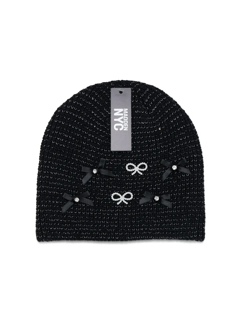 Madden NYC Women's Bow Trim Beanie, Black | Walmart (US)