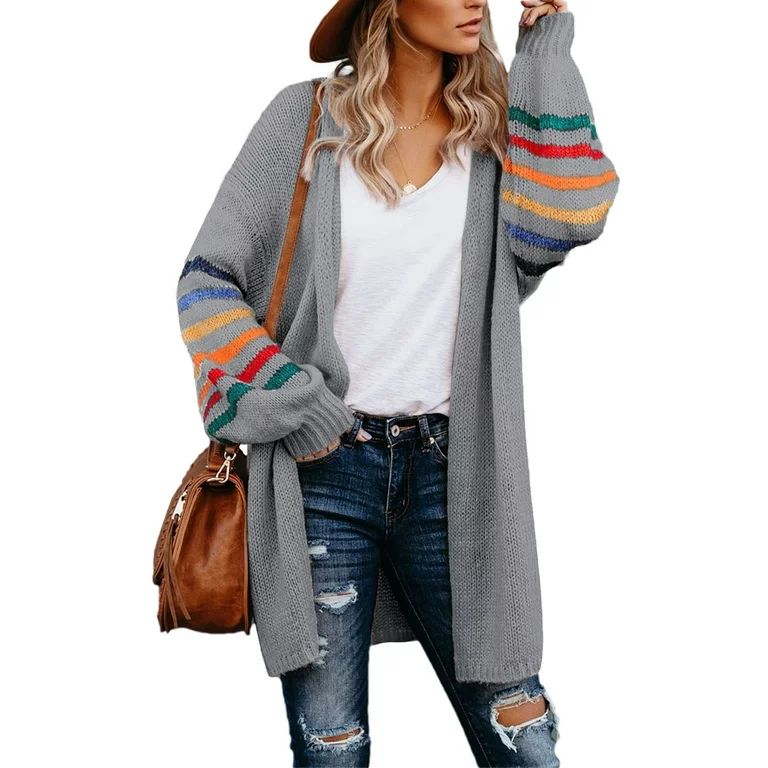 Aleumdr Womens Gray Sweaters Coat Autumn Plus Size Knit Long Open Front Cardigan 18 20 | Walmart (US)
