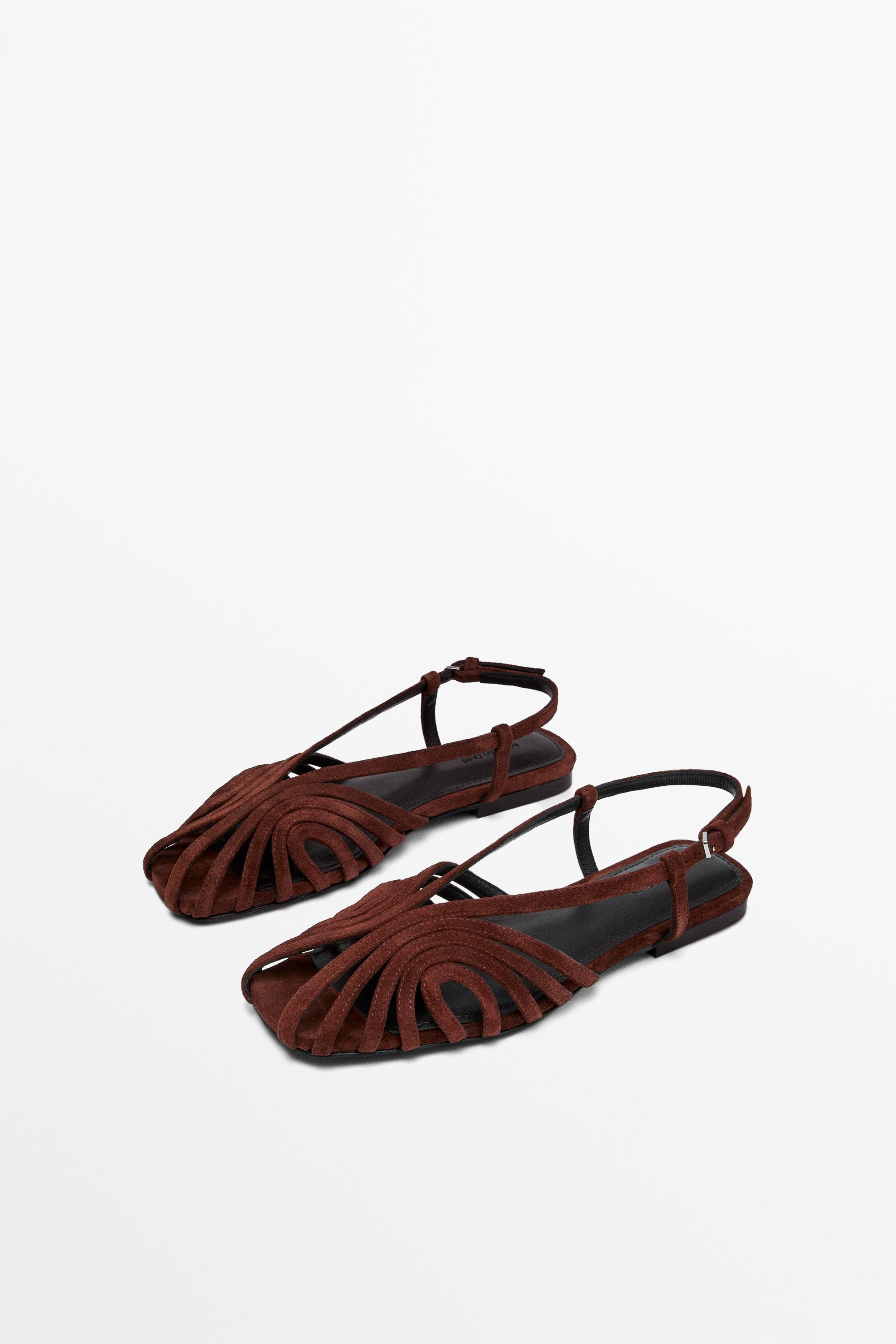 Split suede leather cage sandals | Massimo Dutti UK