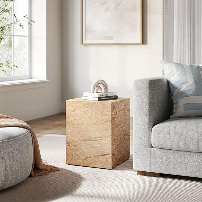 Modway Jordana Indoor Outdoor Concrete Side Table in Travertine – Square Plinth End Table with ... | Amazon (US)