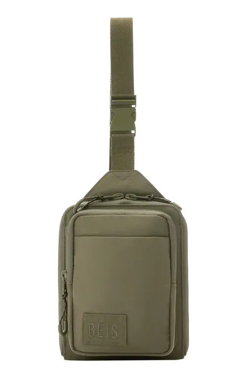 Béis The Nylon Sport Water Repellent Sling Bag in Olive at Nordstrom | Nordstrom