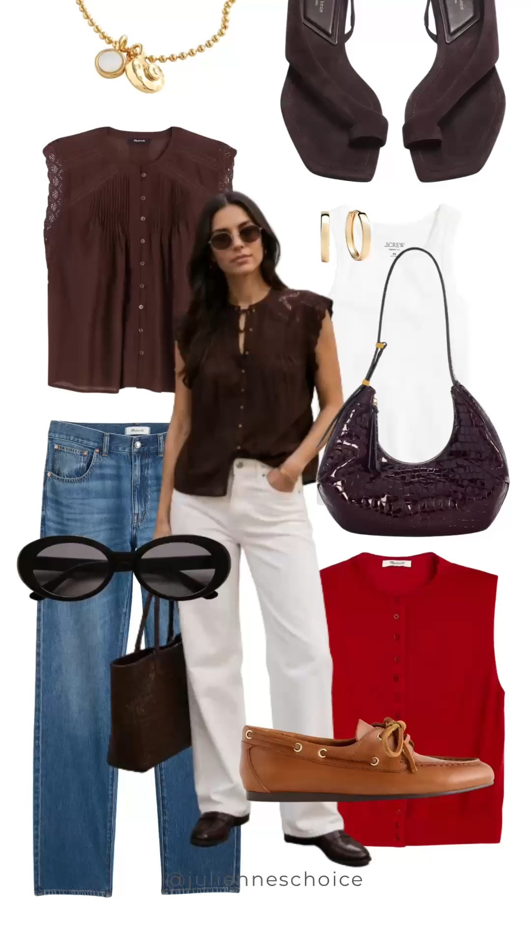 Straight-leg jeans on repeat. 👖

Easy summer styling with chocolate brown, a pop of red, creamy neutrals, and simple accessories.

Classic denim, but each look feels completely different.✨julienneschoice

#StraightLegleans
#DenimOutfit #JeansOutfit #SummerStyle #SummerOutfits #EverydayStyle

#LTKootd #LTKSeasonal #LTKxMadewell