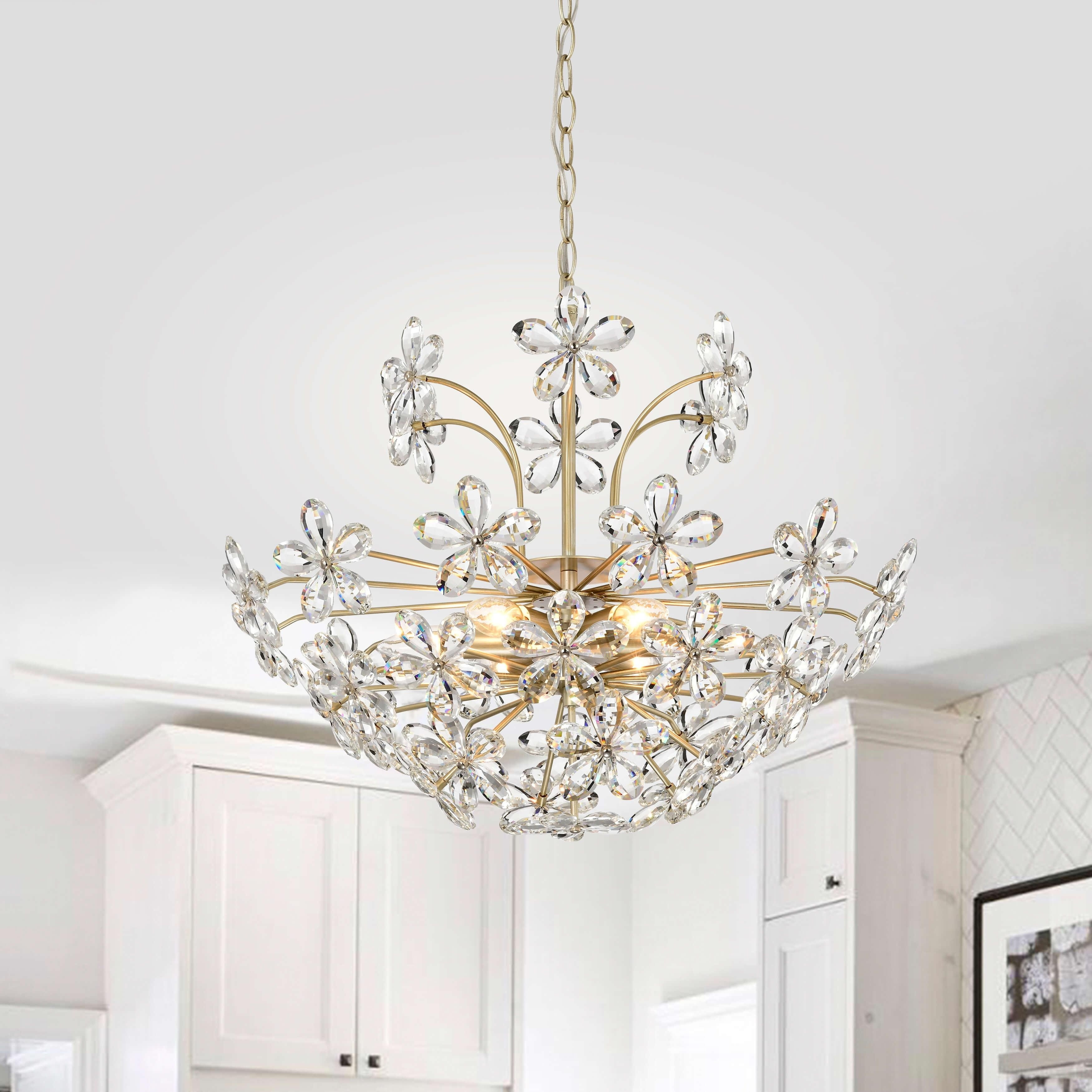 Rosa 6-Light Daisy Flower Crystal Large Size Chandelier - Brushed Silver-ish Champagne | Overstock