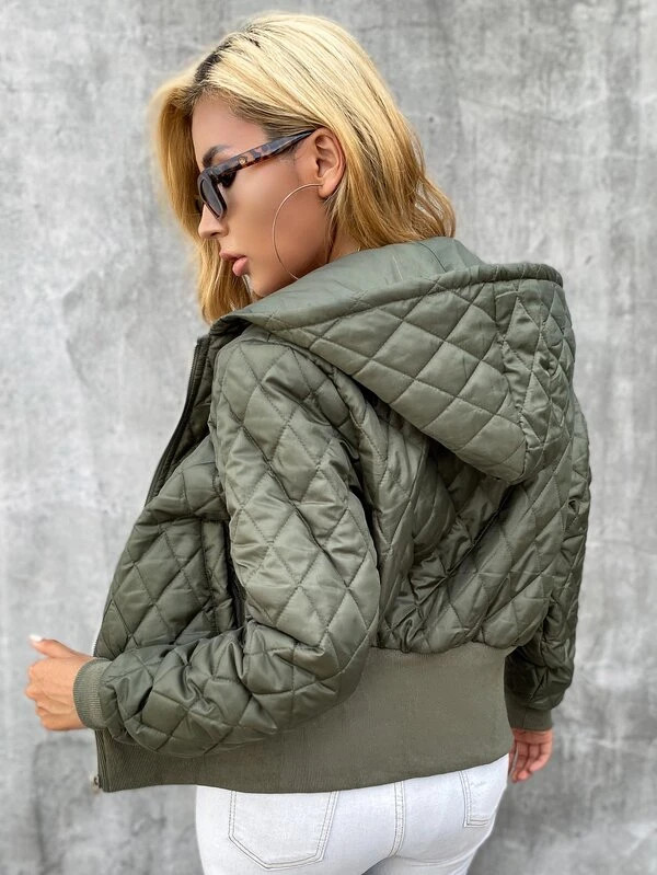 Eilly Bazar Zip Up Hooded Quilted Padded Jacket | SHEIN